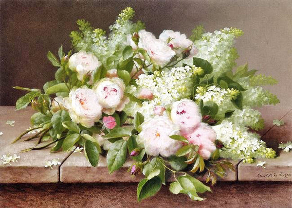 Pink Roses On A Marble Ledge by Raoul de Longpre