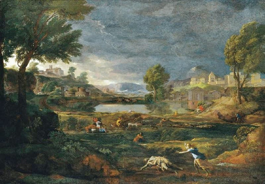 Strormy Landscape With Pyramus And Thisbe by Nicolas Poussin