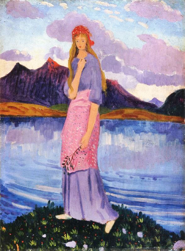 Girl Standing By A Lake by James Dickson Innes