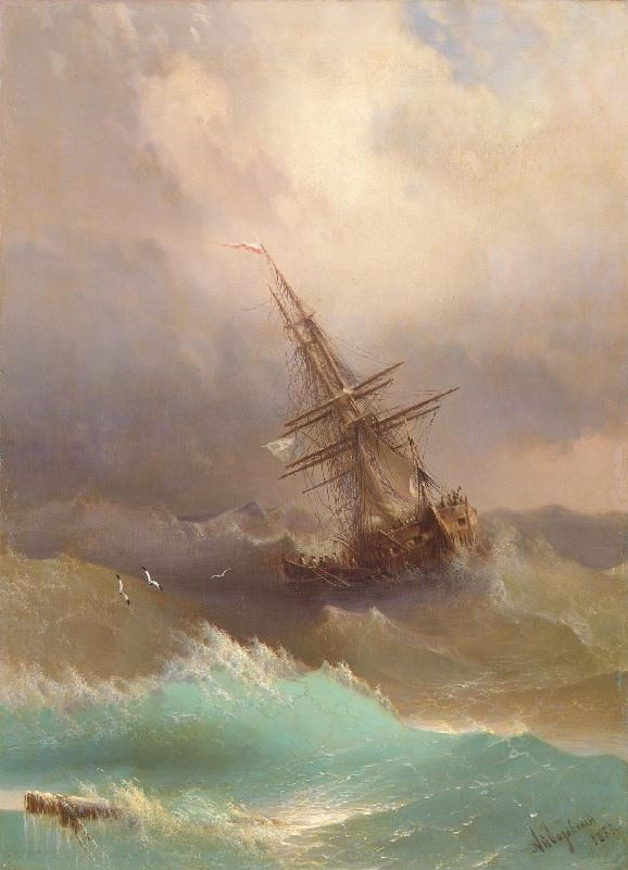 Ship In The Stormy Sea by Ivan Constantinovich Aivazovsk
