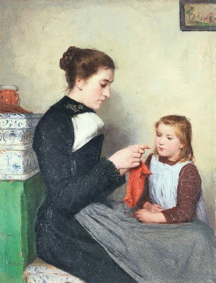 Knitting Bernese Woman With Child by Albert Anker