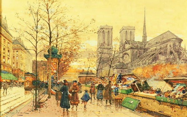Les Bouquinistes Sur Les Quais A Notre Dame by Eugene Galien-Laloue