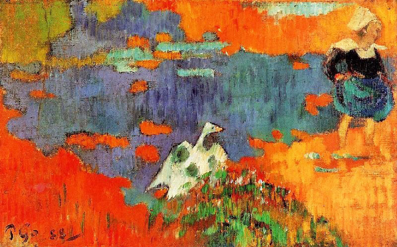 Breton Woman And Goose By The Water by Paul Gauguin