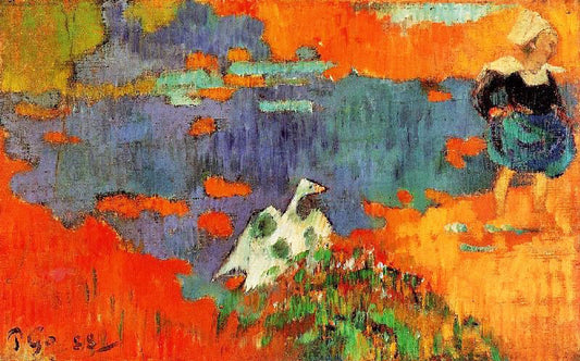 Breton Woman And Goose By The Water by Paul Gauguin