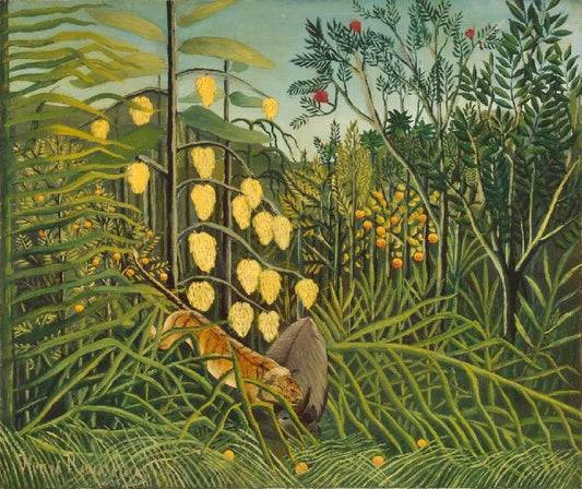 Tiger Attacking A Bull (In A Tropical Forest) by Henri Rousseau