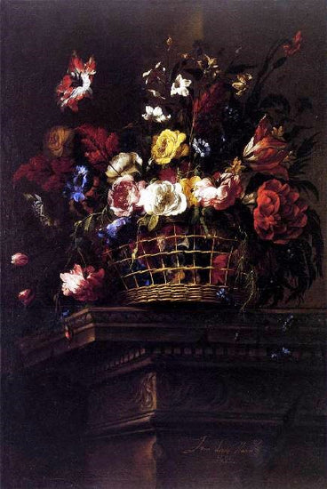 Basket Of Flowers On A Plinth by Juan de Arellano
