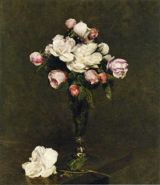 White Roses And Roses In A Footed Glass by Henri Fantin-Latour