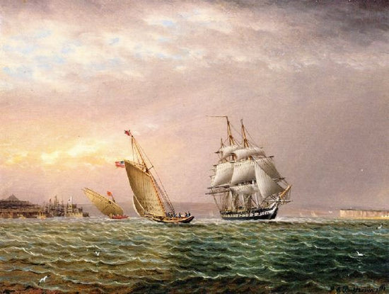 American Ship In The Tagus River Off Belem Tower by James E. Buttersworth