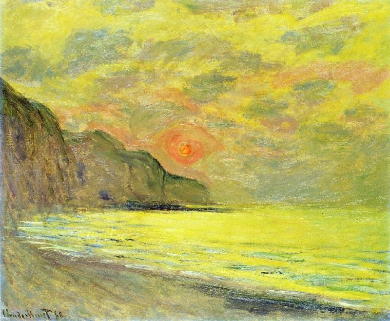 Sunset, Foggy Weather, Pourville by Claude Oscar Monet