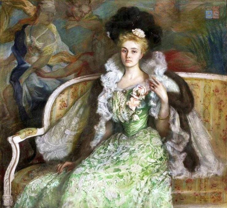 Portrait Of Jadwiga Tyszkiewiczowa Née Czetwertyńska by Kazimierz Mordasewicz