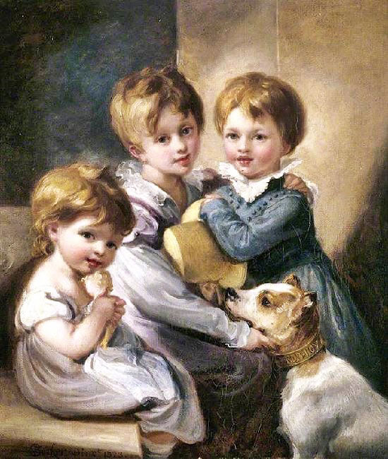 Mary Elizabeth Elton, Jane Octavia Elton, And Arthur Hallam Elton, With Their Dog ’Rob Roy’ by Thomas Barker