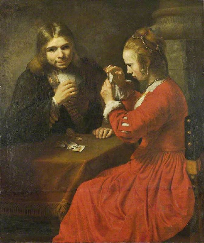 A Young Man And A Girl Playing Cards by Rembrandt van Rijn