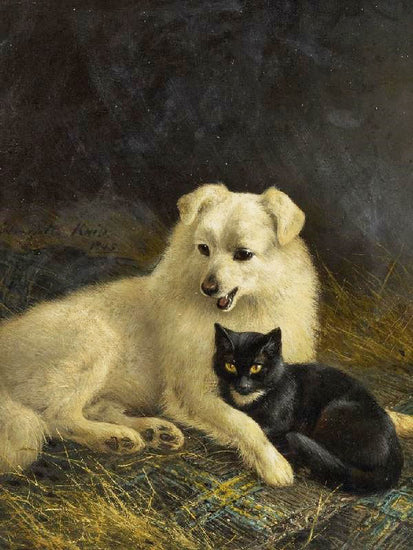 Cat And Dog by Henriette Ronner-Knip