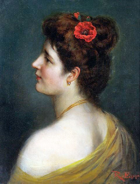 Young Woman With Poppy Flowers In Her Hair by Rudolf Epp