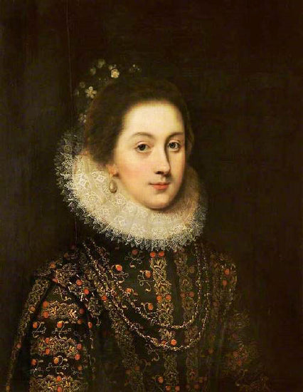 Portrait Of An Unknown Woman In A Dress Embroidered With Strawberries by Cornelis Janssens van Ceulen