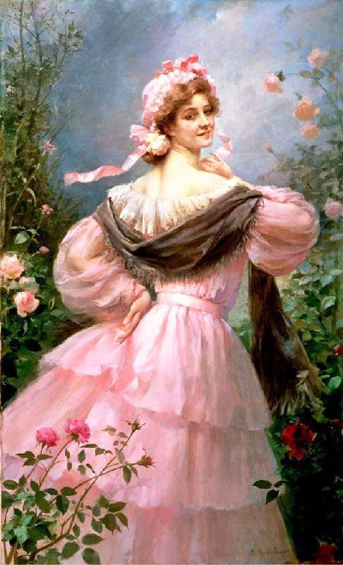 Elegant Woman In A Rose Garden by Marie-Félix Hippolyte-Lucas