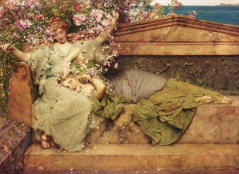 In A Rose Garden by Sir Lawrence Alma-Tadema