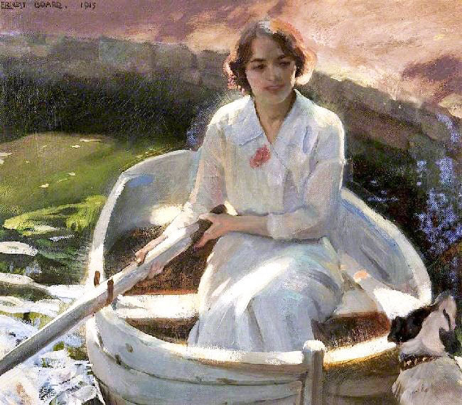 Study Of A Young Girl In A Rowing Boat With A Dog by Ernest Board
