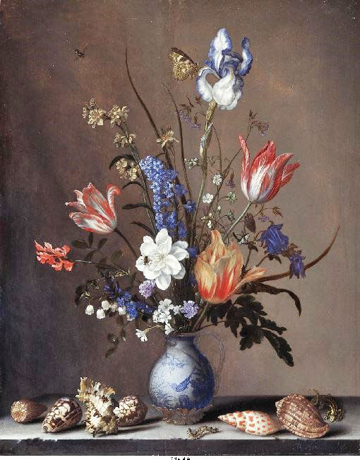 Flowers In A Wan-Li Vase, With Shells by Balthasar van der Ast