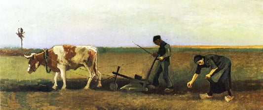 Ploughman With Woman Planting Potatoes by Vincent van Gogh