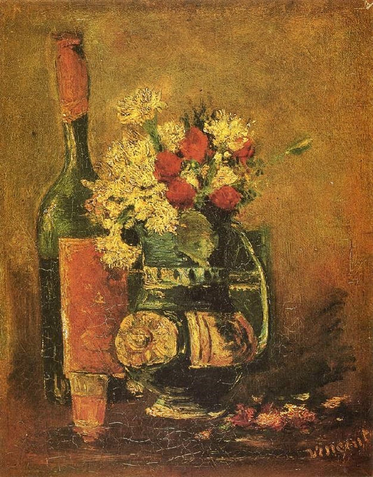 Vase With Carnations And Bottle by Vincent van Gogh