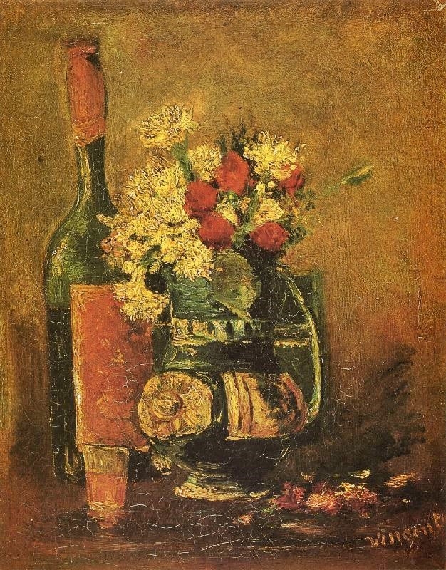Vase With Carnations And Bottle by Vincent van Gogh