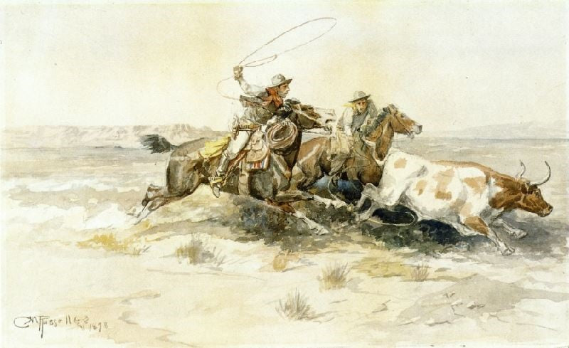 Bronk In A Cow Camp by Charles Marion Russell