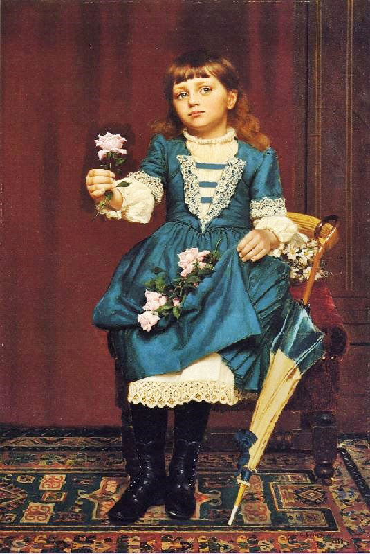 Daisy Mccomb Holding A Pink Rose by John George Brown