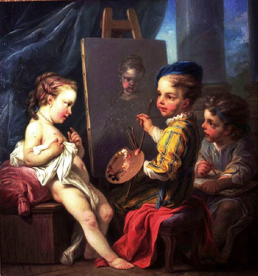 Allegories Of The Fine Arts As Children - Painting by Carle Van Loo