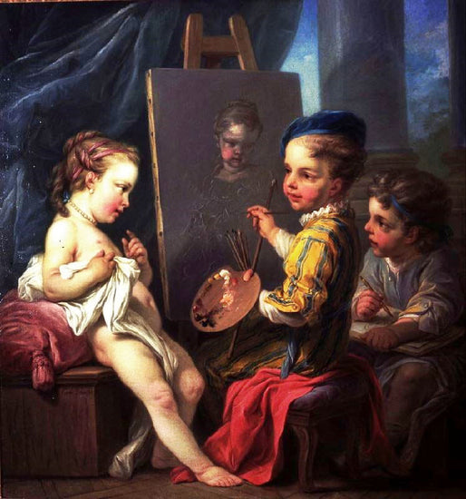 Allegories Of The Fine Arts As Children - Painting by Carle Van Loo