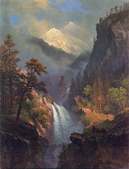 Cascading Falls At Sunset by Albert Bierstadt