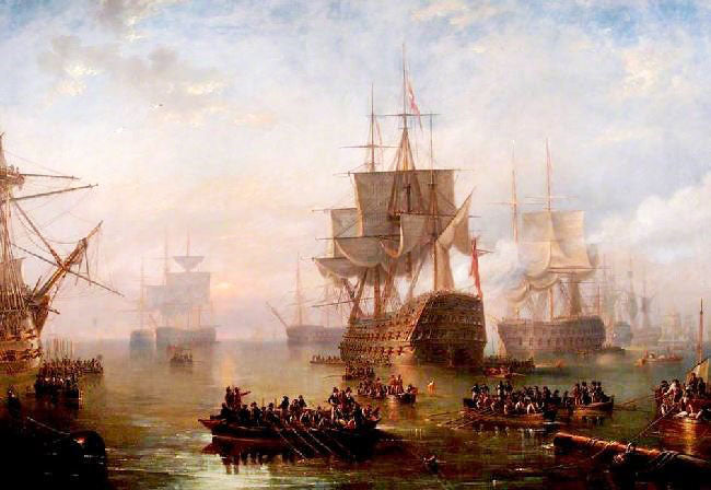 Hms ’Victory’ Anchored Off The Isle Of Wight by John Wilson Carmichael