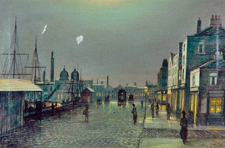 Evening Scene By The Docks, Hull by John Atkinson Grimshaw