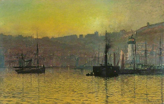 Nightfall In Scarborough Harbour, North Yorkshire by John Atkinson Grimshaw