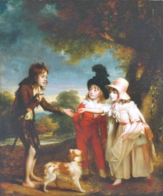 Portrait Of Sir Francis Ford’S Children Giving A Coin To A Beggar Boy by William Beeche