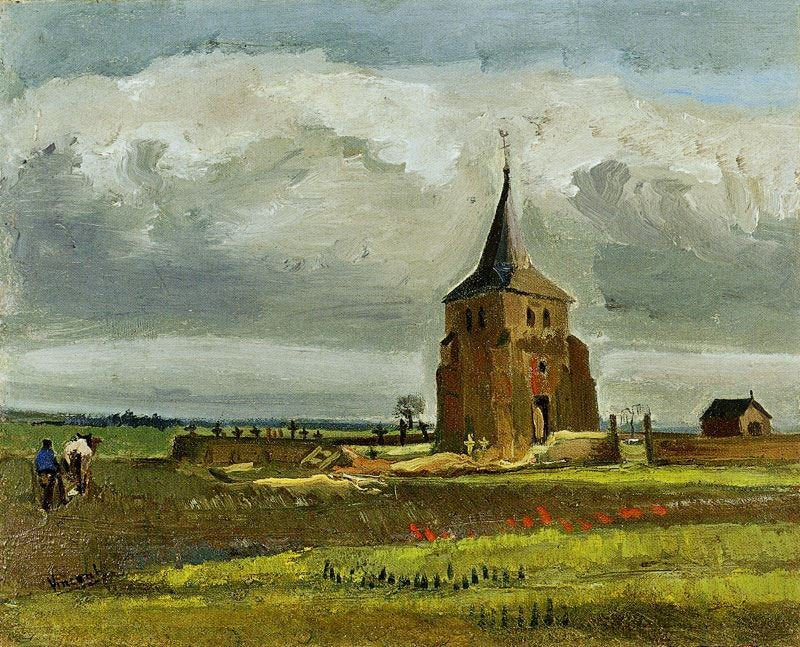 OLD TOWER AT NUENEN WITH A PLOUGHMAN