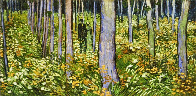 Couple Walking Between Rows Of Trees by Vincent van Gogh