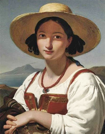 Portrait Of A Neapolitan Girl With Vesuvius In The Distance by Jan Adam Kruseman