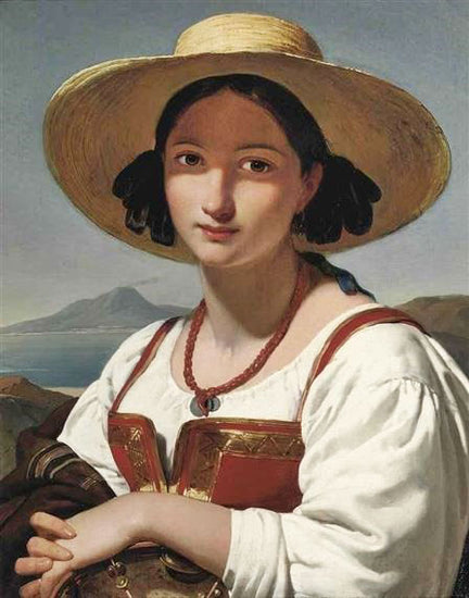 Portrait Of A Neapolitan Girl With Vesuvius In The Distance by Jan Adam Kruseman