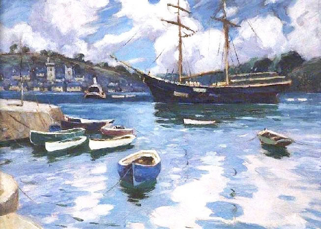 HARBOUR SCENE WITH LARGE SAILING VESSEL AND SMALL CRAFT