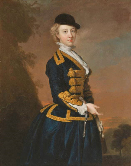 Nancy Fortescue, Wearing A Dark Blue Riding Habit by Thomas Hudson