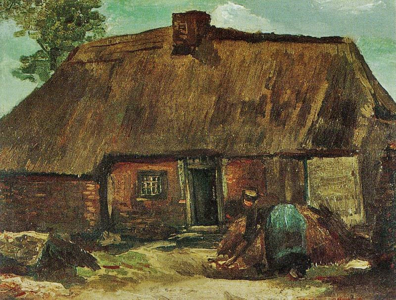 COTTAGE WITH WOMAN DIGGING