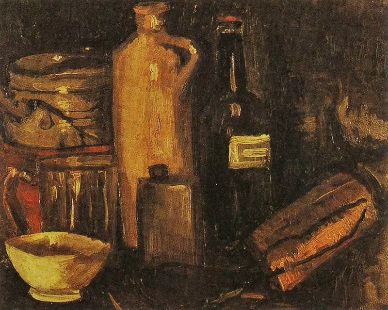 Still Life With Pots, Jar And Bottle by Vincent van Gogh