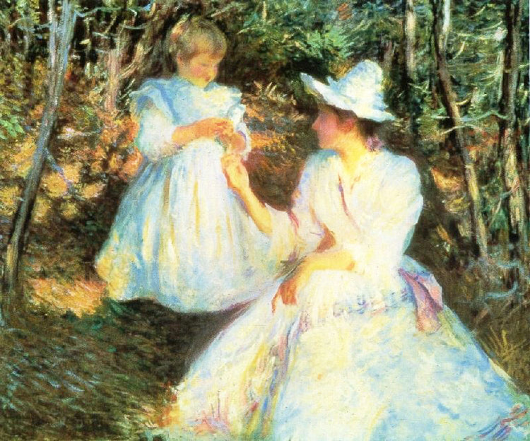 Mother And Child In Pine Woods by Edmund Tarbell