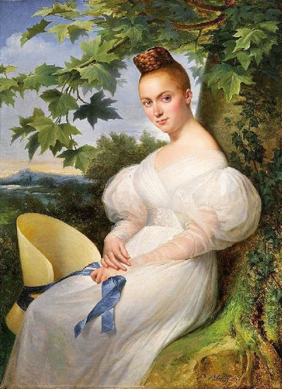 Portrait Of A Young Lady With A Straw Hat by Merry-Joseph Blondel