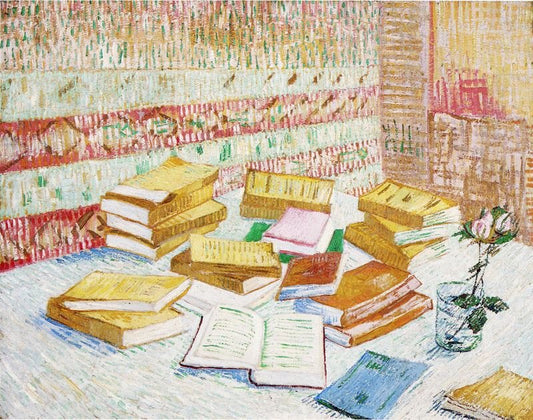Piles Of French Novels And A Glass Of Rose by Vincent van Gogh
