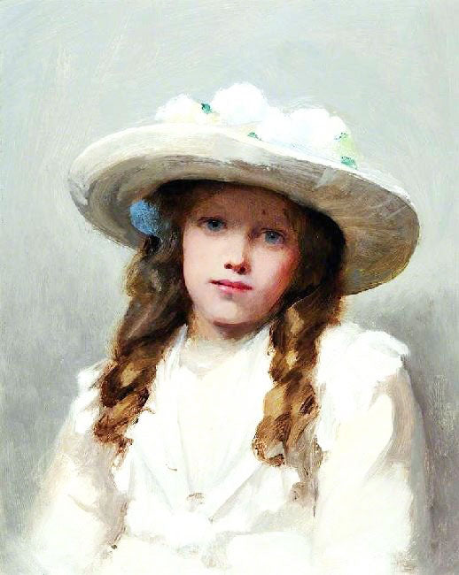 PORTRAIT OF A YOUNG GIRL IN A LARGE WHITE HAT