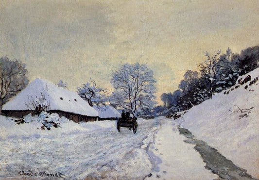 A Cart On The Snow Covered Road With Saint-Simeon Farm by Claude Oscar Monet