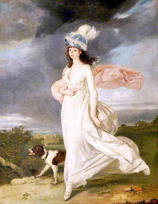 A Windswept Girl In A Turban Walking With A Dog by Arthur William Devis