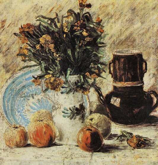 Vase With Flowers, Coffee Pot And Fruit by Vincent van Gogh